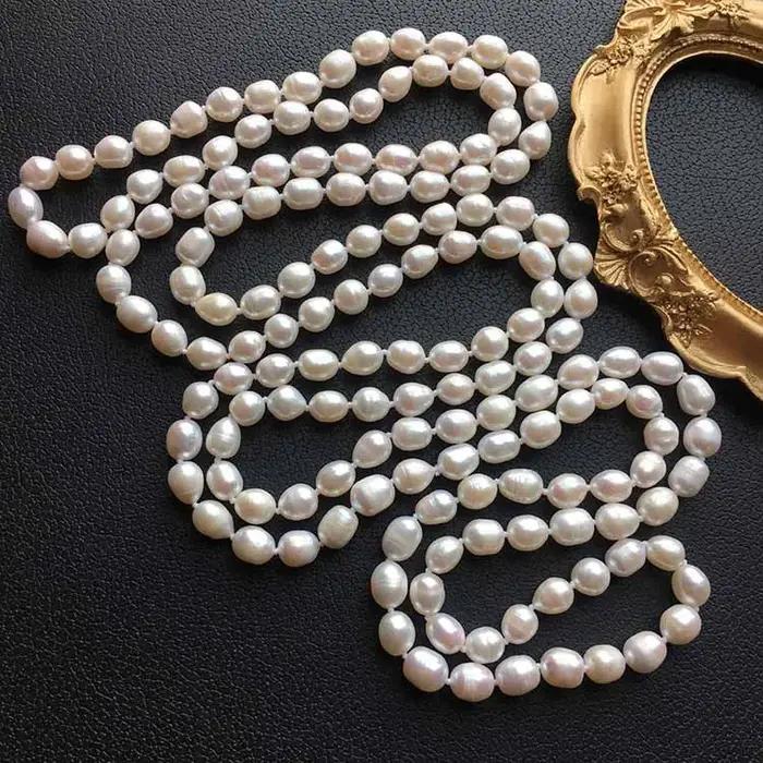 Collier classique long en perles, collier minimaliste fait main en perles d'eau douce, collier de bi