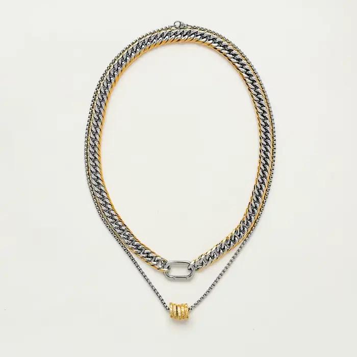 Collier à breloques en acier inoxydable plaqué or 18 carats avec breloques géométriques en zircon pour femmes, idéal pour vie quotidienne et occasions spéciales