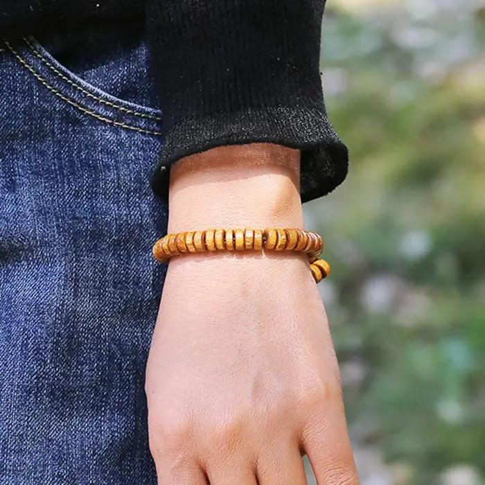 Bracelets élastiques en perles de bois pour hommes et femmes