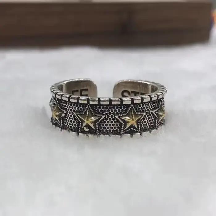 Buyee-Bague ouverte étoile dorée en argent regardé 925 pour homme et femme, bague élégante, cercle d