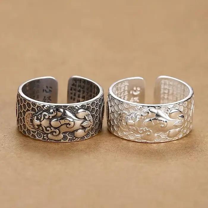 Bagues en argent thaïlandais 925 pour hommes, bête divine Pixiu dominateur, Style large, Vintage, Hip-hop, Rock, Banquet, bijoux, ouverture réglable