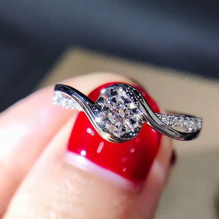 Bague de Promesse en Argent Sterling 925 Solitaire Zircon Blanc pour Femmes Occasions Spéciales Anniversaires Fiançailles Mariage