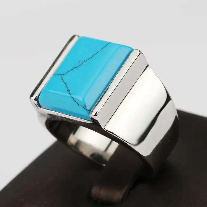 Bague de cocktail KEISHA LENA en acier inoxydable plaqué or 18 carats avec pierre précieuse artificielle pour homme et femme, tracker d'humeur, design géométrique, occasions sociales et spéciales