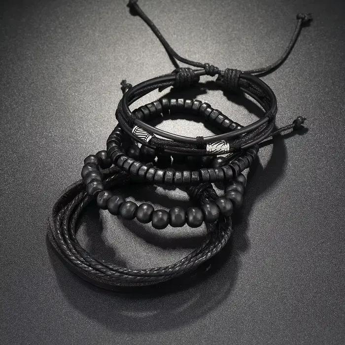 Bracelet en cuir perlé tissé à la main pour hommes style classique vintage à offrir pour anniversaires et occasions spéciales