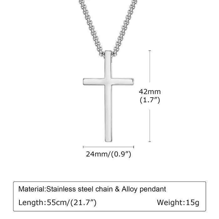 Collier croix pour hommes garçons, collier pendentif croix uni en métal couleur argent avec chaîne d