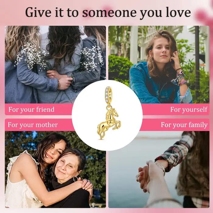 Pendentif en argent sterling 925 en forme de cheval doré pour femmes occassions spéciales cadeau de mariage anniversaire engagement