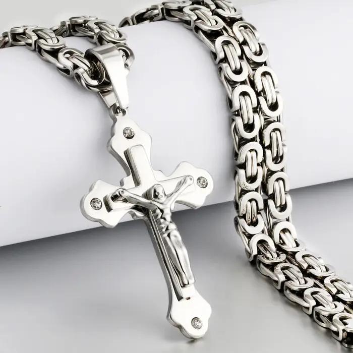 Collier pendentif croix de jésus Crucifix chrétien avec cristal