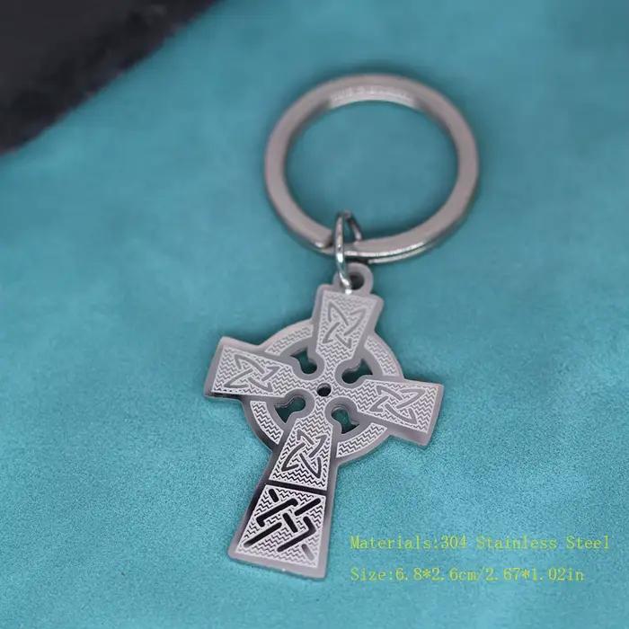 Porte-clés Vintage Viking croix celtique Talisman, pendentif pour hommes et femmes, couleur or, amulette en acier inoxydable, bijoux Punk