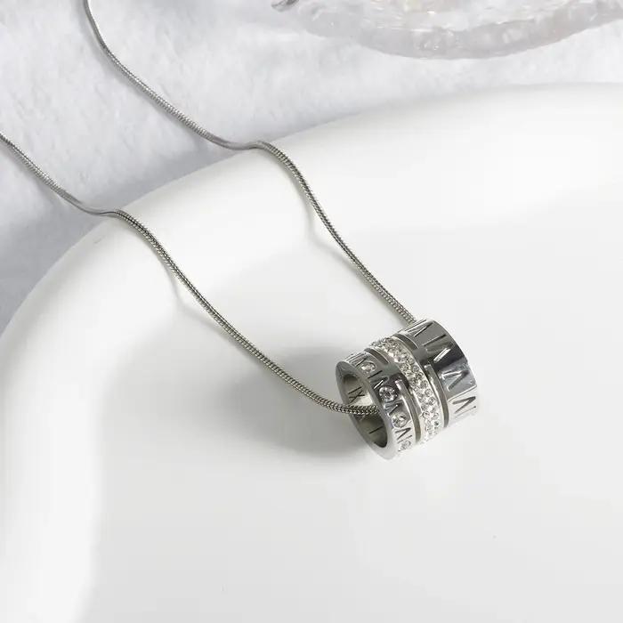 ZMfashion-Collier pendentif en chiffres romains incrustés pour femmes et hommes