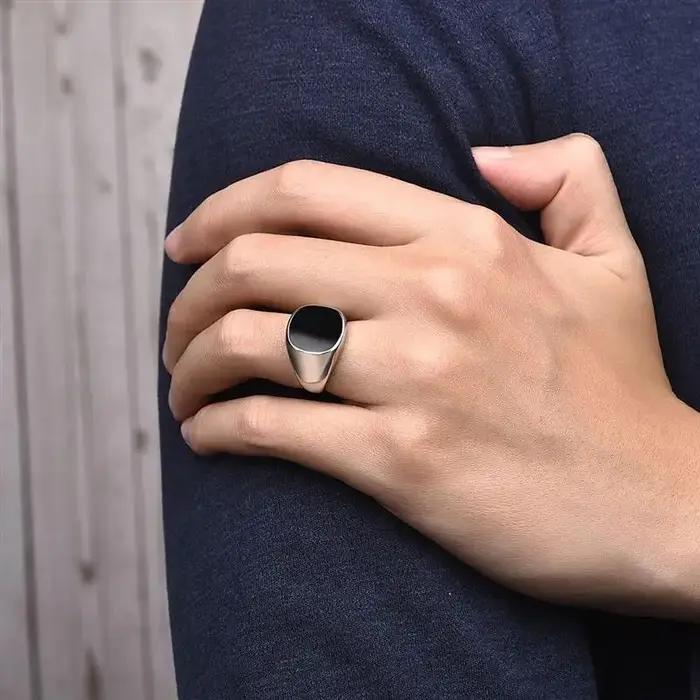 Jiayiqi hommes bague Punk Rock lisse 316L acier inoxydable chevalière anneau