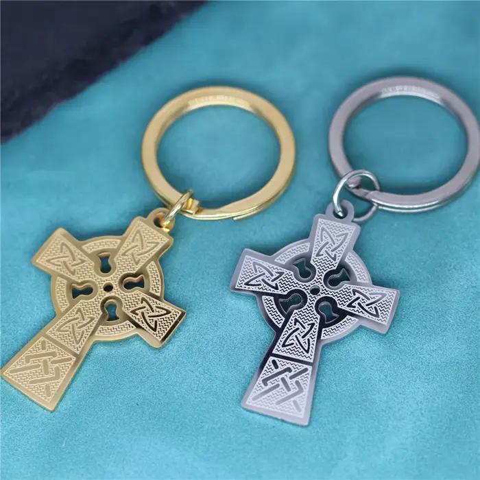 Porte-clés Vintage Viking croix celtique Talisman, pendentif pour hommes et femmes, couleur or, amulette en acier inoxydable, bijoux Punk