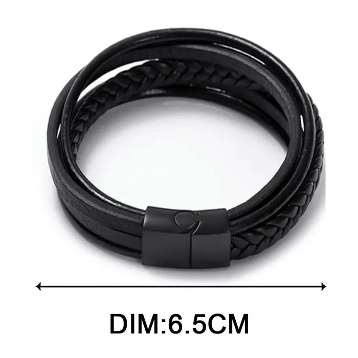 Bracelet symétrique noir à cinq couches en cuir pour homme avec charme en alliage de zinc pour occasions spéciales et style élégant