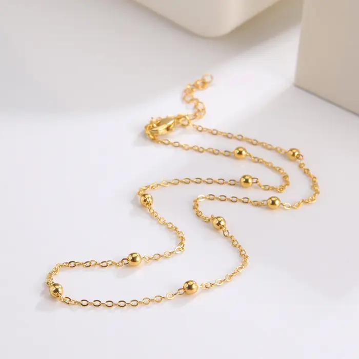 Amaxer Collier ras du cou simple en chaîne de perles or et argent pour femmes et filles