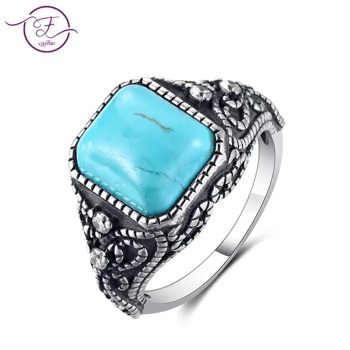 Bagues Vintage en argent Turquoise pour hommes et femmes