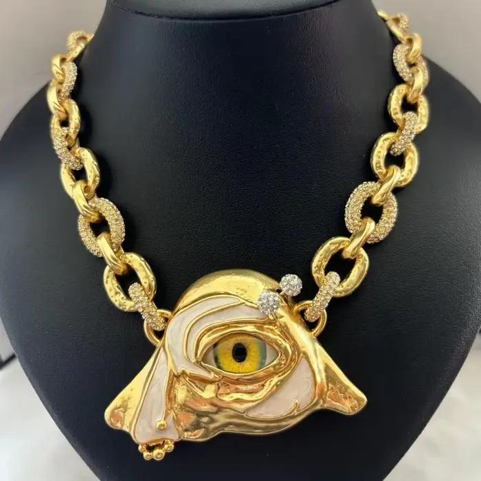 Collier pendentif oeil exagéré, boucles d'oreilles, broches, bracelets