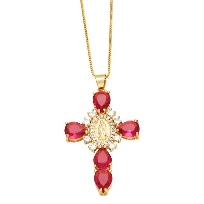 Collier croix de jésus rétro en cuivre avec pendentif de la vierge marie pour homme femme occasions spéciales bijoux religion prière baptême cadeau