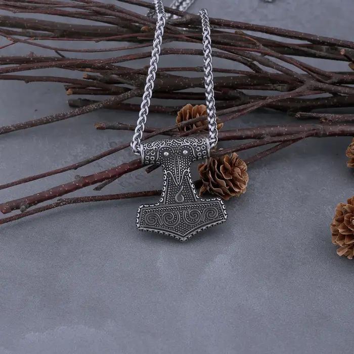 Collier nordique viking marteau de Thor Mjolnir corbeau robuste acier inoxydable pour hommes occassions spéciales fantaisie mythologie scandinave