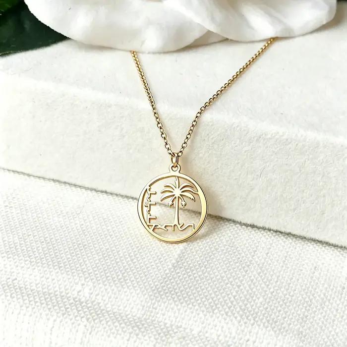 Collier pendentif pièce de monnaie vintage palmier pour femmes et hommes
