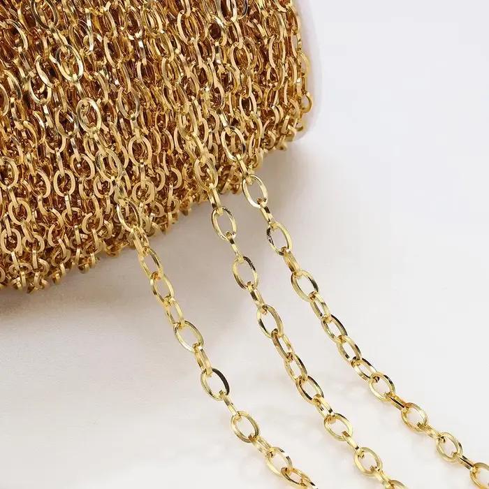 Chaîne cubaine ovale en acier inoxydable 4mm finition Or ou Acier pour fabrication de bijoux et colliers personnalisés