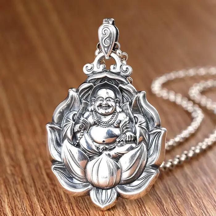 Rétro Avalokitesvara pendentif hommes bijoux Maitreya bouddha collier mâle amulette Lotus Statue colliers dame