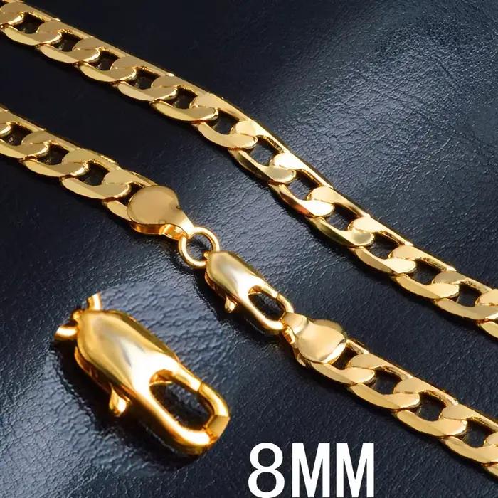 Nouveaux colliers en or 18 carats, 20 pouces, chaîne classique de 8 mm, pour hommes, bijoux de haute