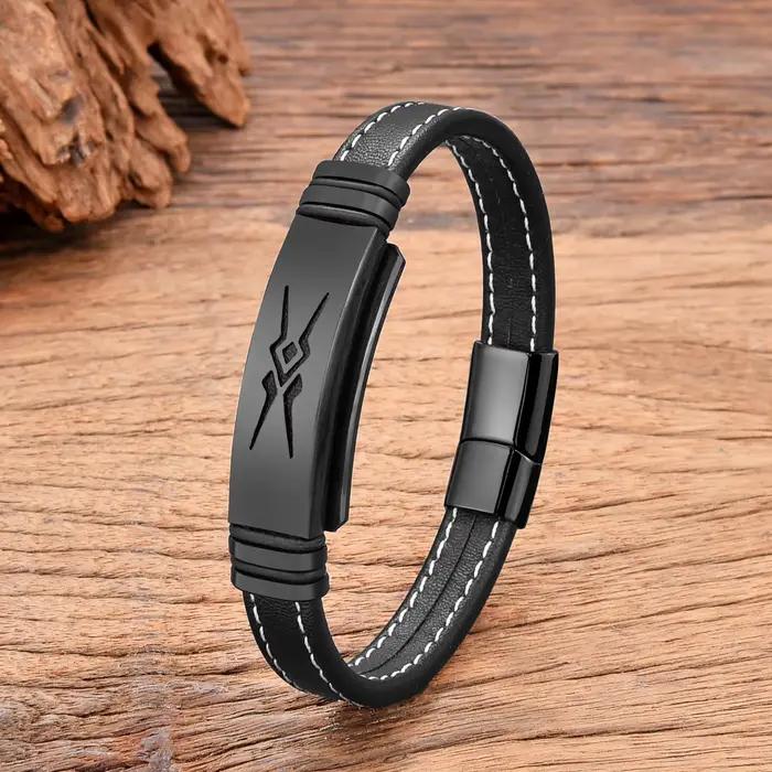 Bracelet en acier inoxydable pour hommes, corde en cuir tressé multicouche, bijoux faits à la main, Hip-Hop, Punk, nouveau, 2024