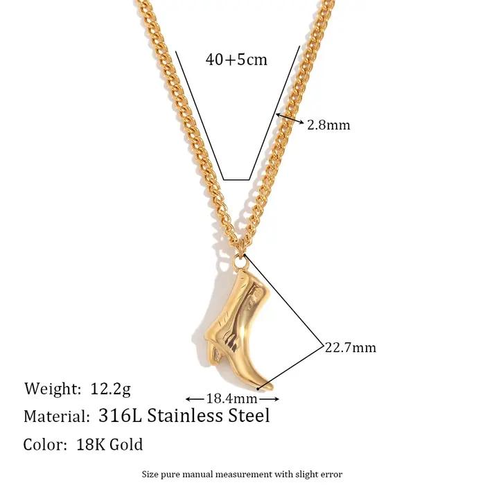 E.B.belle-Collier pendentif bottes de cowboy, étanche, SION L, bijoux en acier inoxydable, décoration plaquée or 18 carats