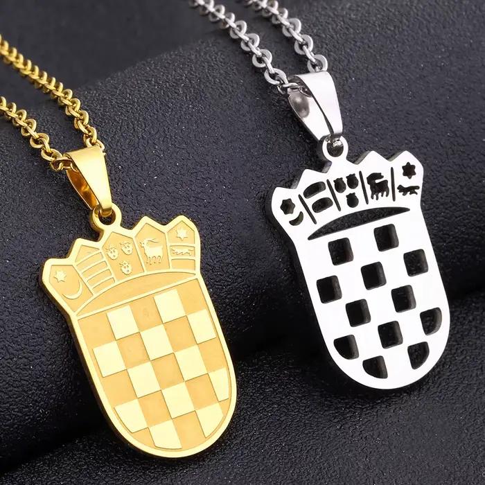 Collier pendentif en acier inoxydable pour hommes et femmes, Europe, sensation croate, or, acier, document Hrvatska, bijoux ethniques, cadeau fosotique