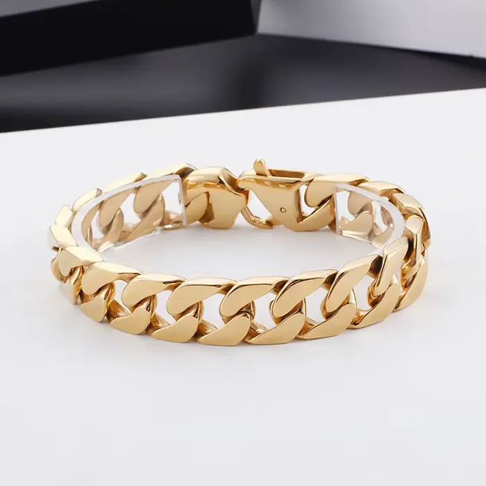 Bracelet pour homme en chaîne cubaine Miami Curb de 15 mm de largeur