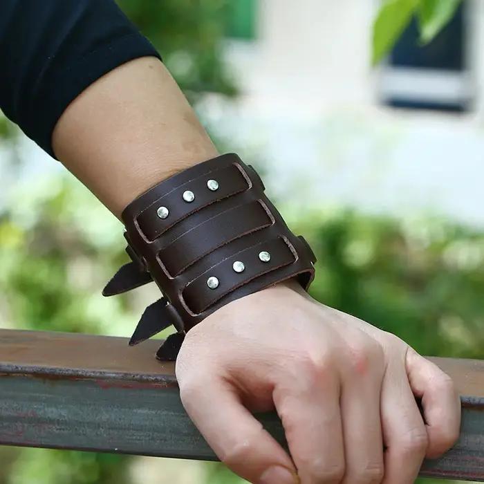 Bracelet gothique à manchette large, Punk Rock Biker, large sangle en cuir