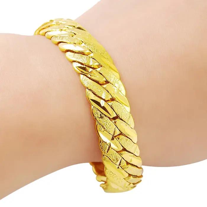 Bracelet à Main Épais en Or 24k pour Homme et Femme, Bijoux à Maillons, Vente en Gros