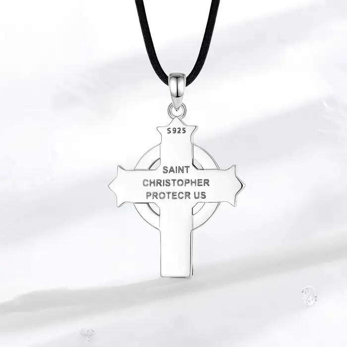 Collier Saint Christophe en Argent Sterling 925 Pendentif Croix Catholique Bijou Vintage Cadeau Religieux pour Homme et Femme Occasions Spéciales