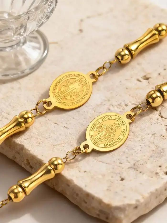 Bracelet chapelet Saint Benoît en perles de bambou