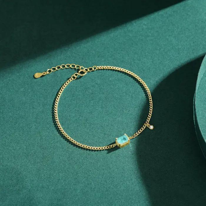 Modian pur 925 en argent Sterling élégant Rectangle Tourmaline Paraiba Bracelet mode lien chaîne pour les femmes bijoux de mariage cadeaux