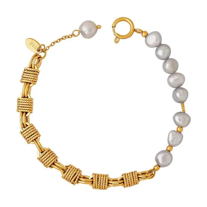 Bracelet en perles d'eau douce grises