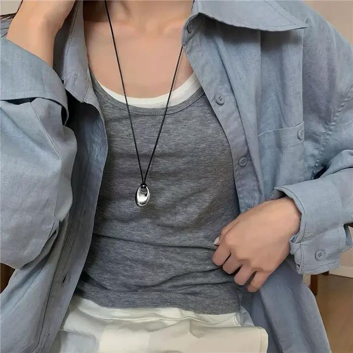 Collier ajustable en cuir PU avec pendentif métallique géométrique tracker d'humeur pour homme et femme pour soirées et événements formels