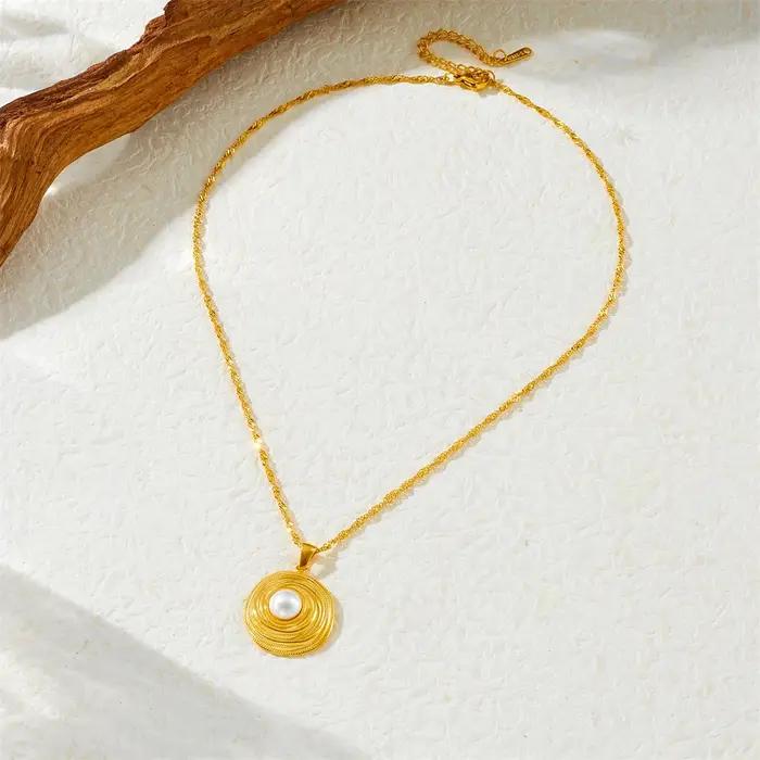 MEYRROYU – collier avec pendentif rond en acier inoxydable