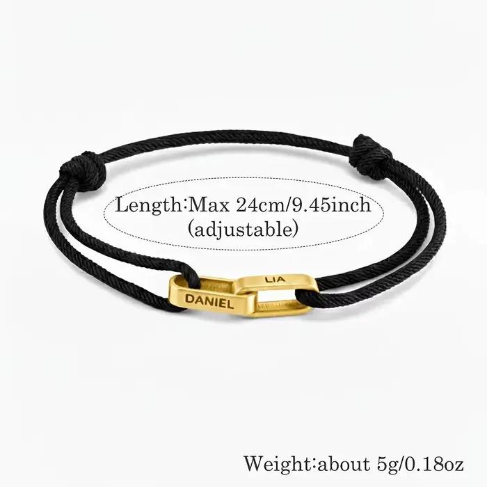 Bracelet de couple personnalisé avec 2 noms gravés – Bracelet d'amitié en corde réglable pour lui et elle, bijoux assortis minimalistes