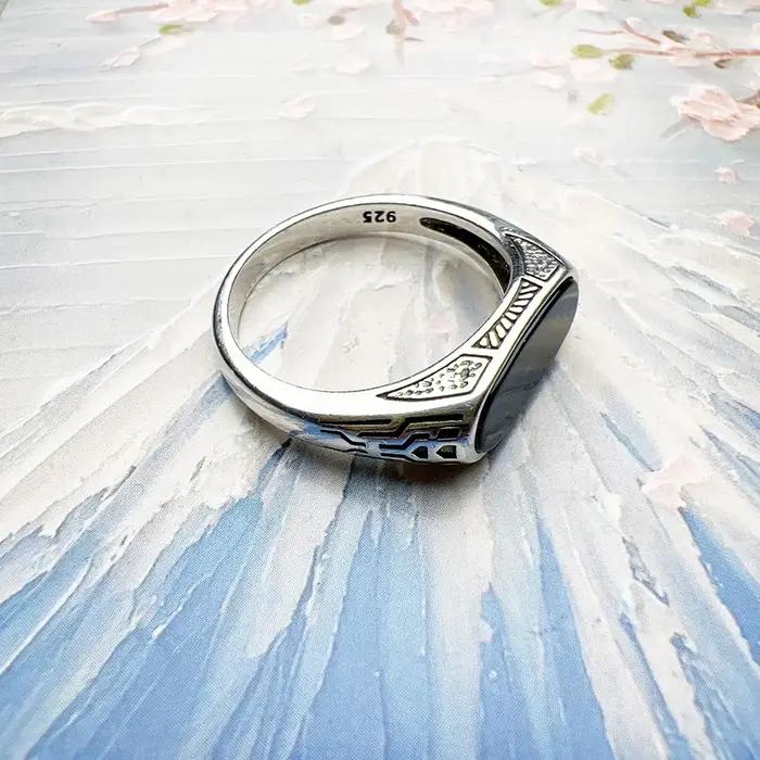 Bague signet en onyx en argent sterling 925 pour femmes romantique bijou occasion spéciale vendange elegant