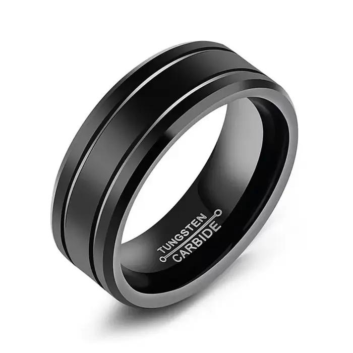 Bague en acier inoxydable noir pour hommes