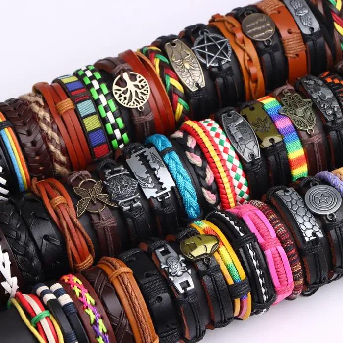 Bracelets en cuir réglables tissés à la main pour hommes