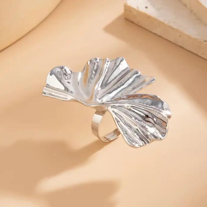 Bague feuille de Ginkgo pour femmes et hommes