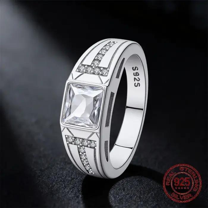 Bague Saint-Valentin en argent sterling 925 avec incrustation de zirconium blanc alliance de couple pour femmes occasions spéciales romantiques