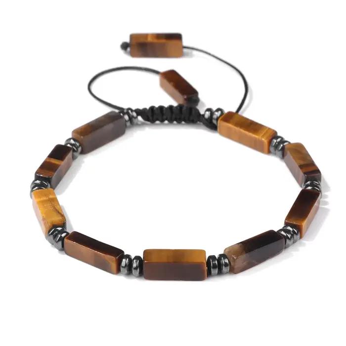 Bracelets de perles rectangulaires d'agates indiennes naturelles pour femmes et hommes