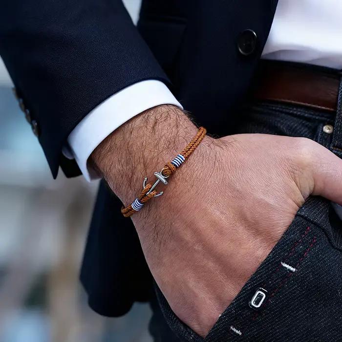 Bracelet ancre élégant pour hommes, en acier inoxydable, corde tressée de 2mm de haute qualité, qui