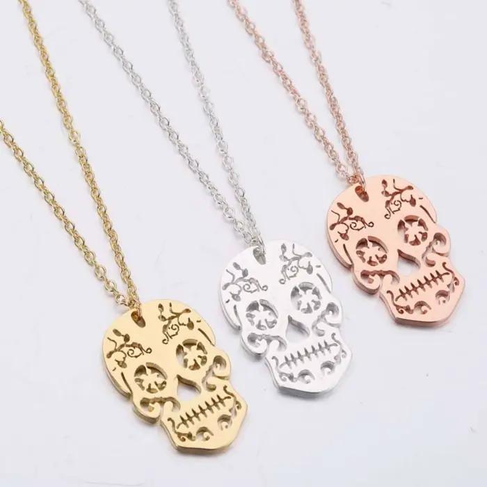 Collier pendentif crâne en acier inoxydable pour femmes et hommes, accessoires de bijoux à la mode