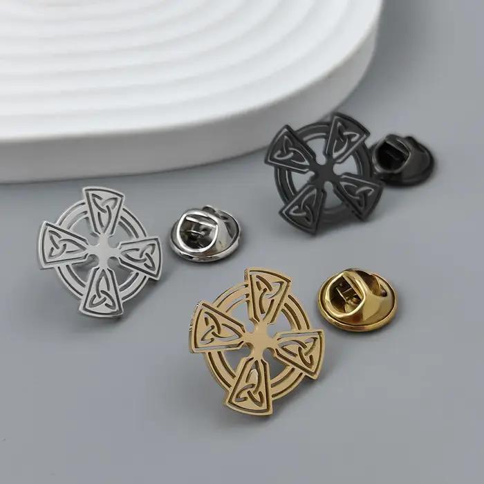 Broche croix celtique rétro en acier inoxydable pour hommes