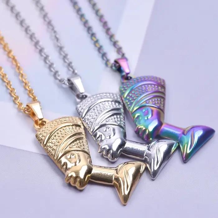 Collier Nefertiti en acier inoxydable doré avec pendentif reine égyptienne pour femmes et hommes occasions formelles partis galas