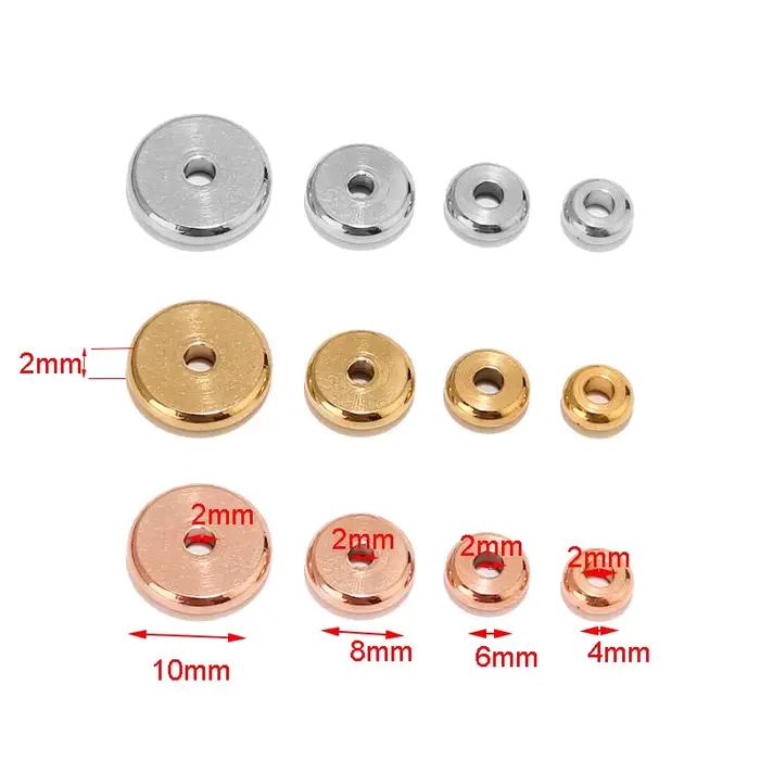 Perles d'espacement rondes et plates en acier inoxydable, 20 pièces, 4mm 6mm 8mm 10mm, perles amples pour la fabrication de bijoux, fournitures de travaux manuels, trou 2mm