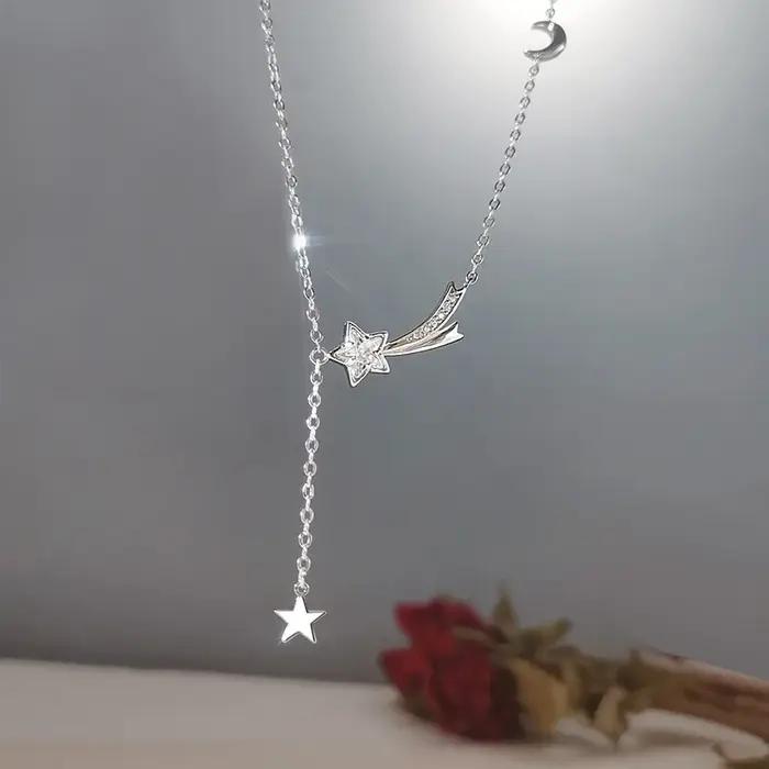 Collier de luxe brillant en argent Sterling 925, Zircon, météore, étoile, lune, glands, pendentif po